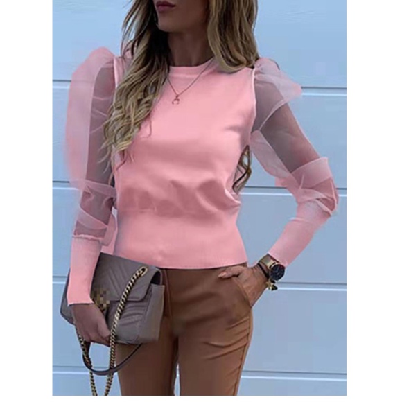 La Cite for Boston Proper Organza Dramatic Sleeve Sweater Baby Pink Size Small - Picture 4 of 4
